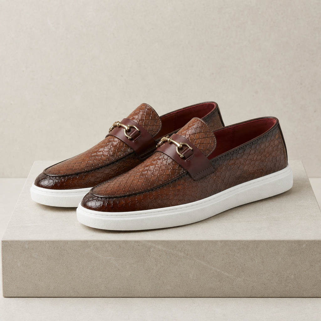 Arles Croc Embossed Loafers in Brown
