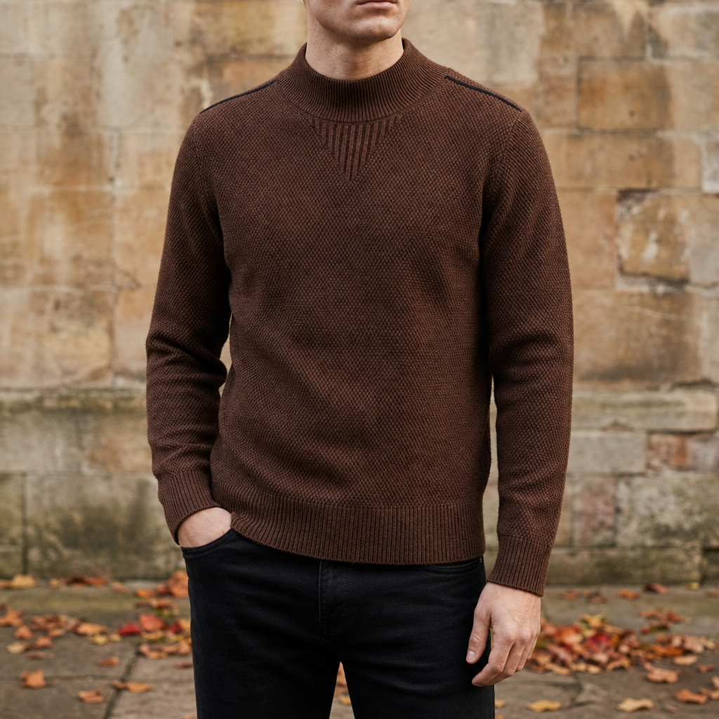Lerici Jacquard Mock Neck Sweater in Brown