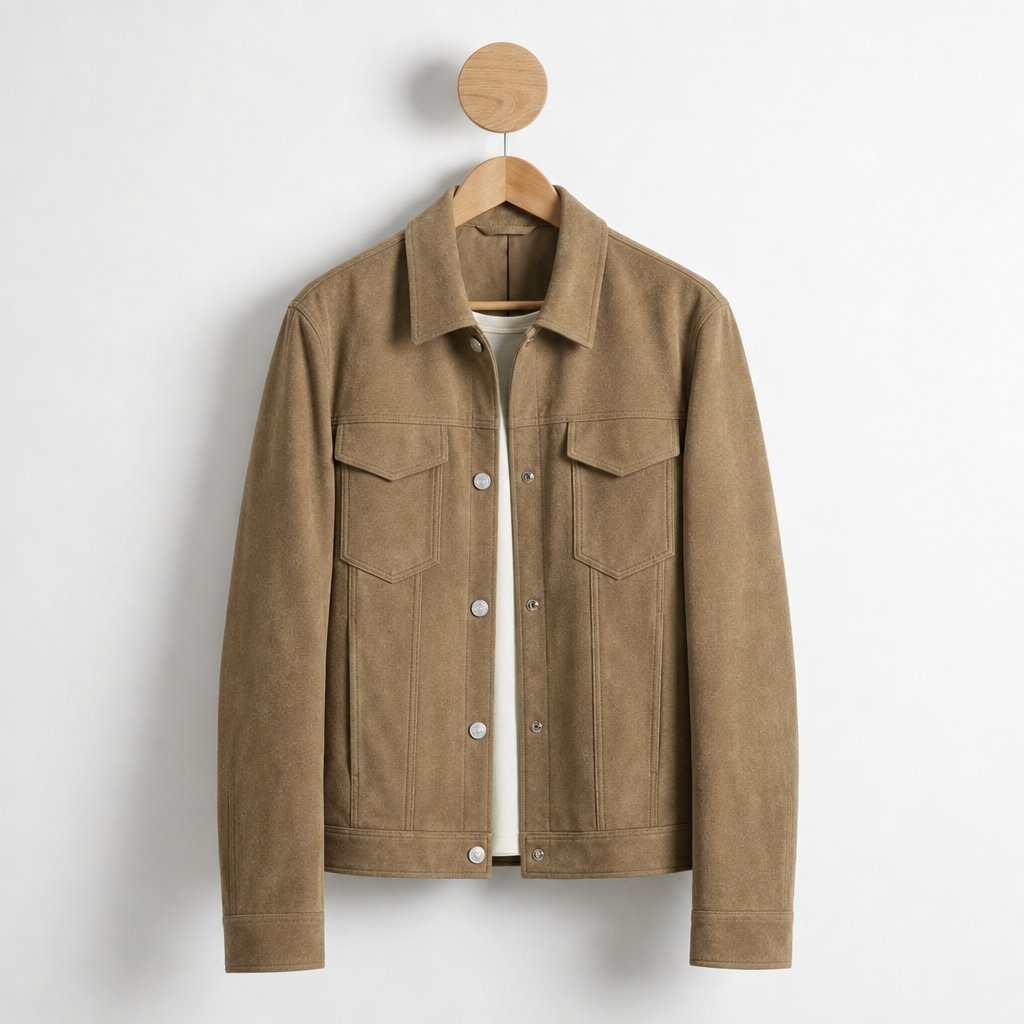 Chania Suede Button-Up Jacket in Brown