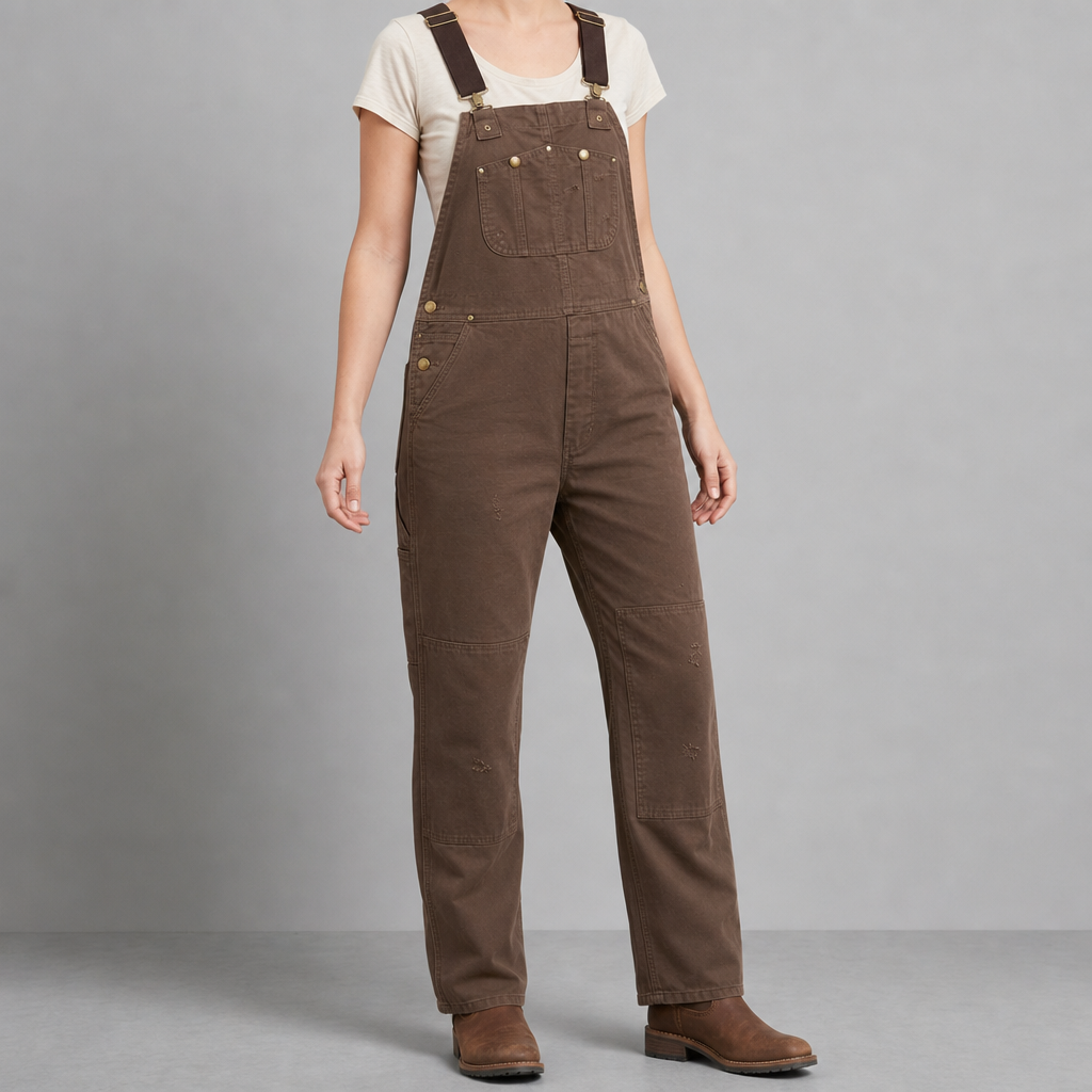 Roussillon Canvas Bib Overalls in Coffee Brown
