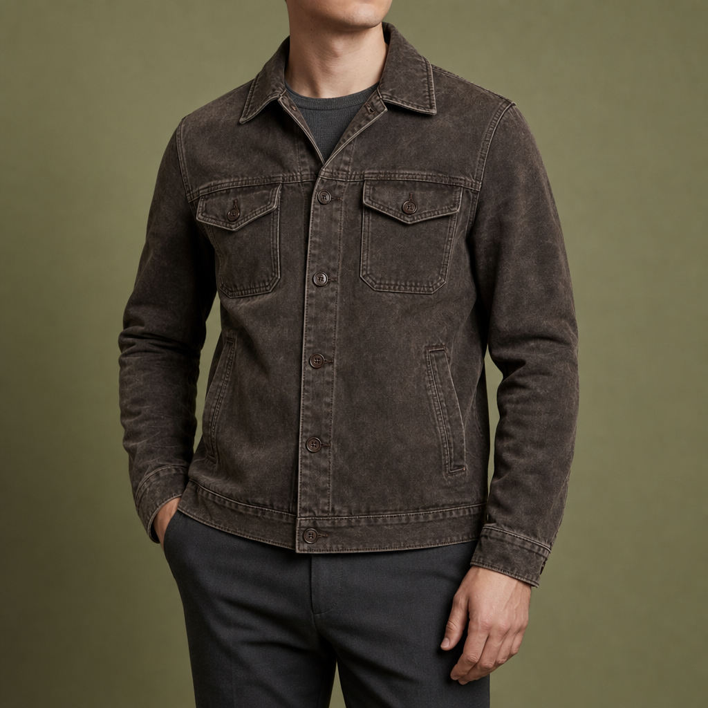 Mljet Vintage Washed Denim Jacket in Coffee