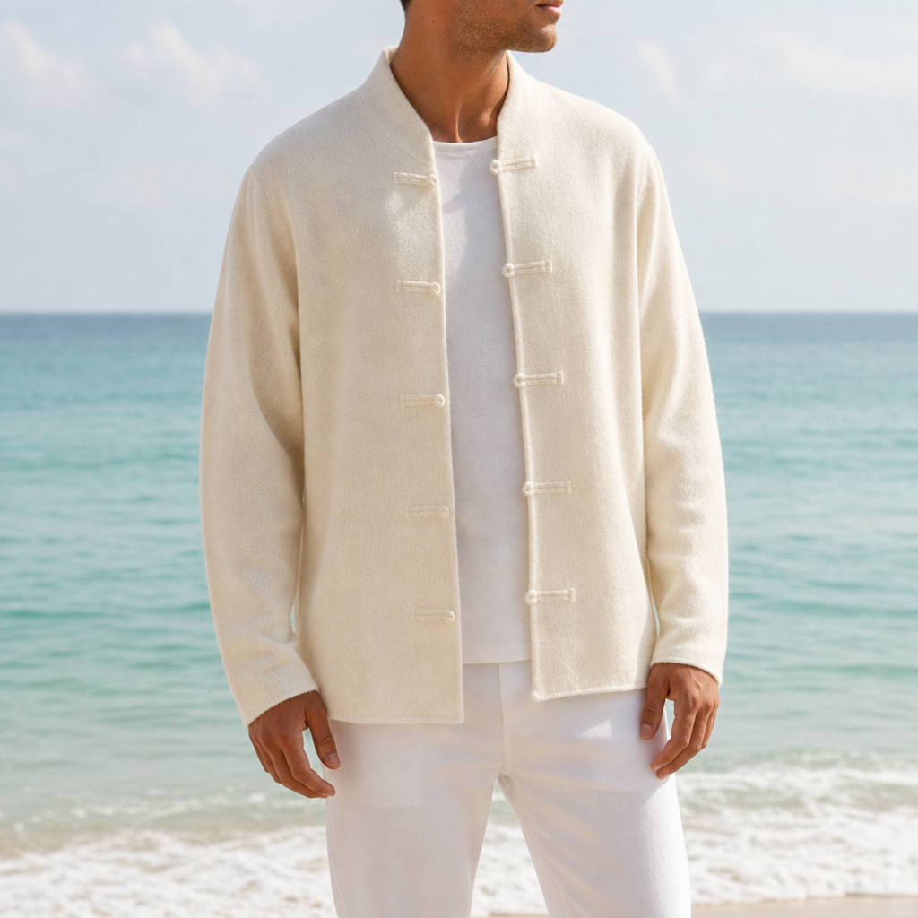 Patmos Loop Button Cashmere Cardigan in Cream