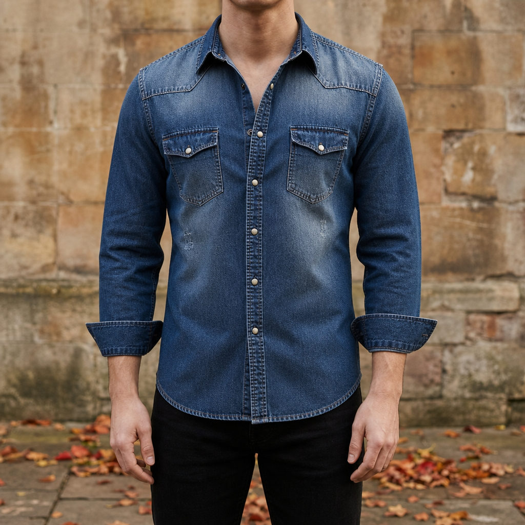 Kea Slim Fit Denim Shirt in Dark Blue