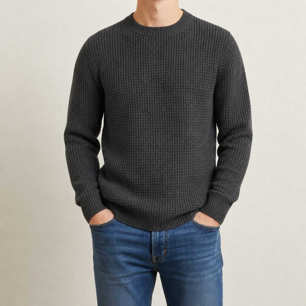 Milos Ribbed Knit Sweater in Charcoal Gray