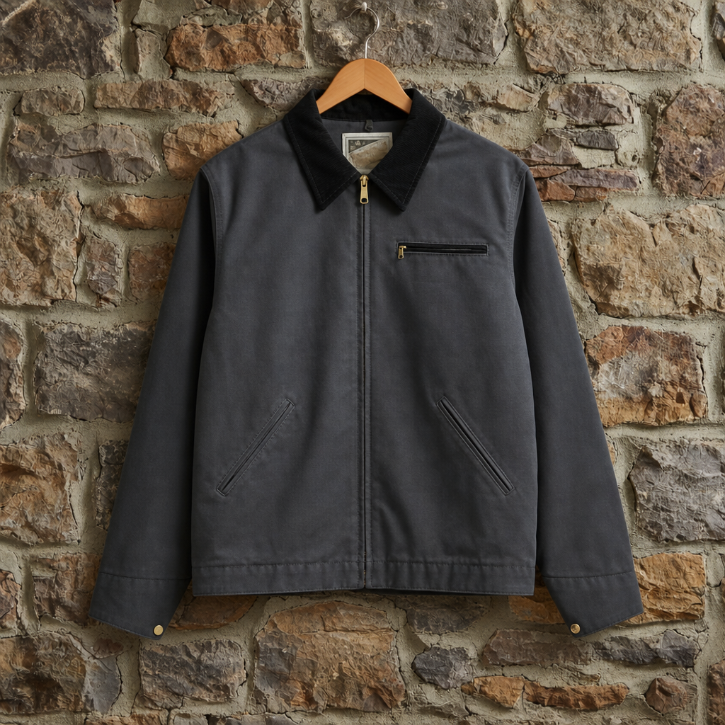 Astypalaia Corduroy Collar Work Jacket in Gray