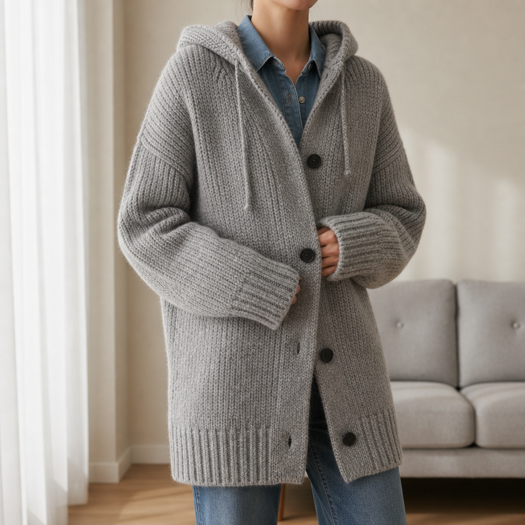 Sete Hooded Knit Cardigan in Gray