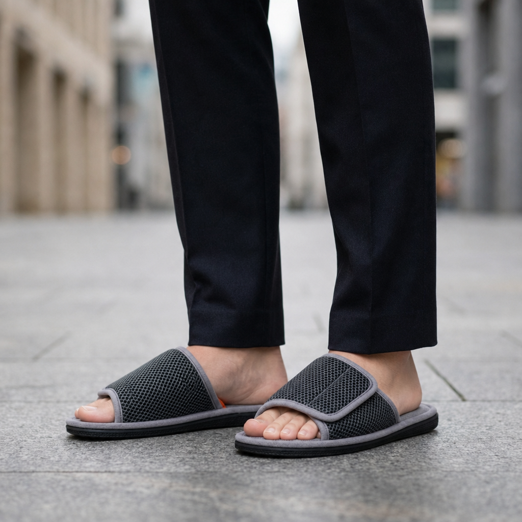 Evora Adjustable Mesh Slide Slippers in Gray