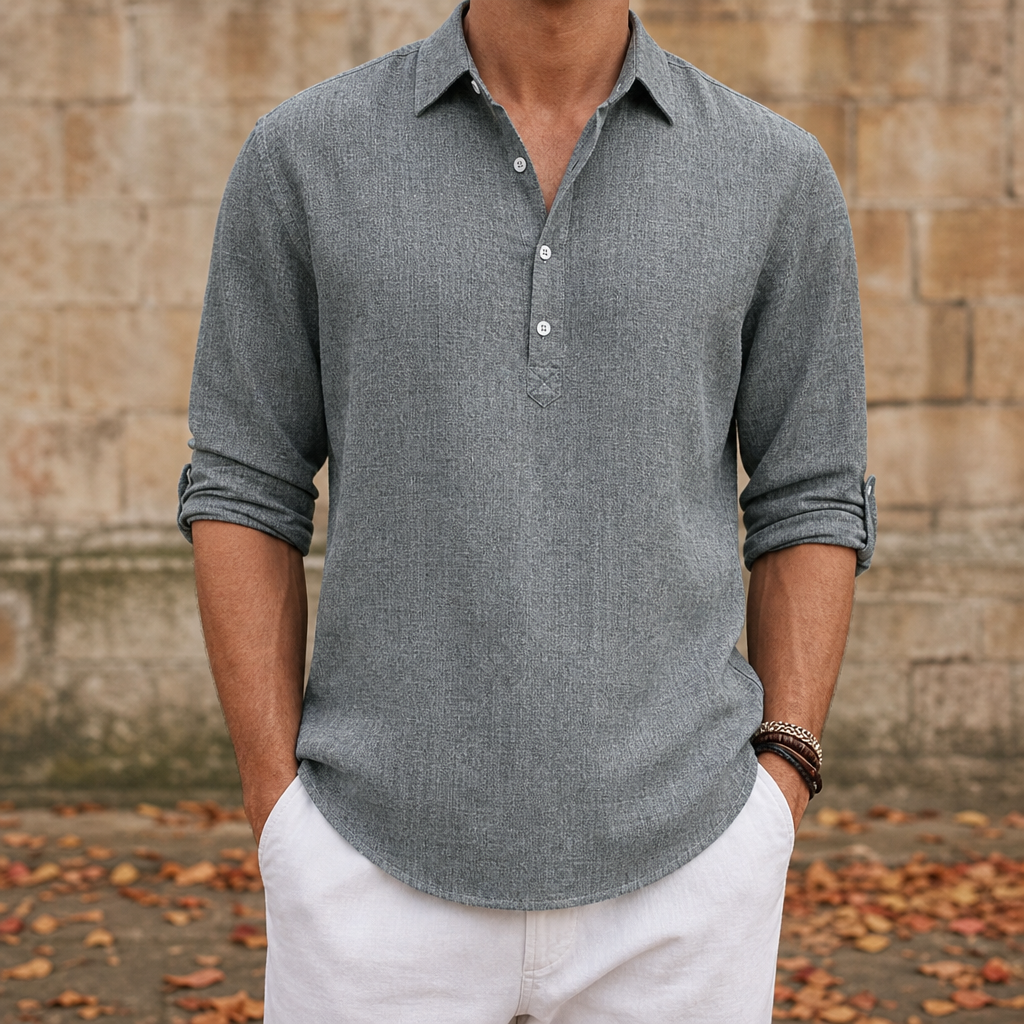 Vieste Linen Henley Shirt in Gray