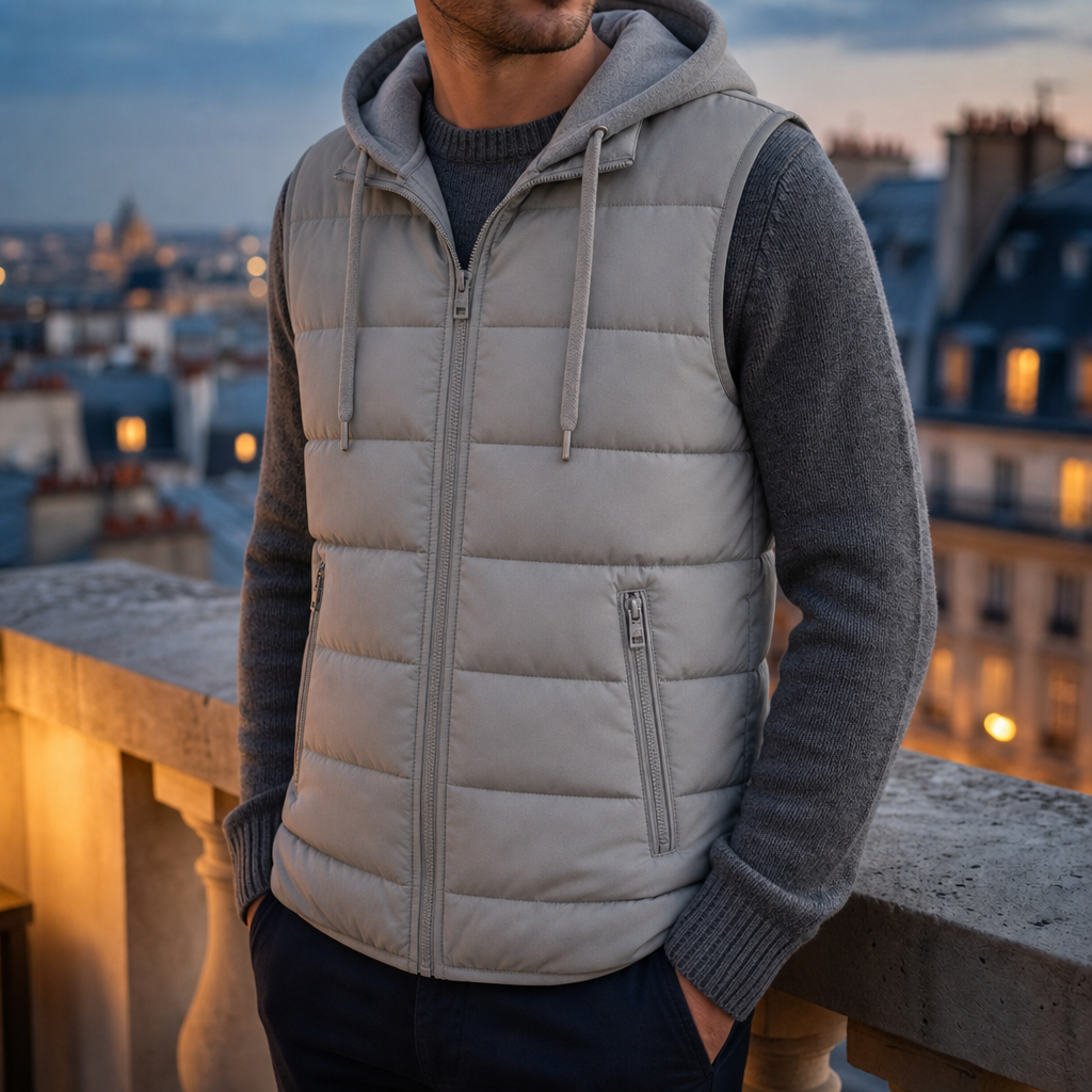 Girona Quilted Hooded Vest in Light Gray