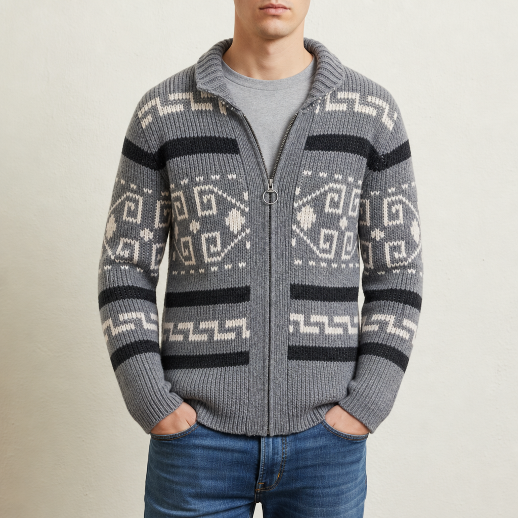 Ikaria Southwestern Zip Cardigan in Gray