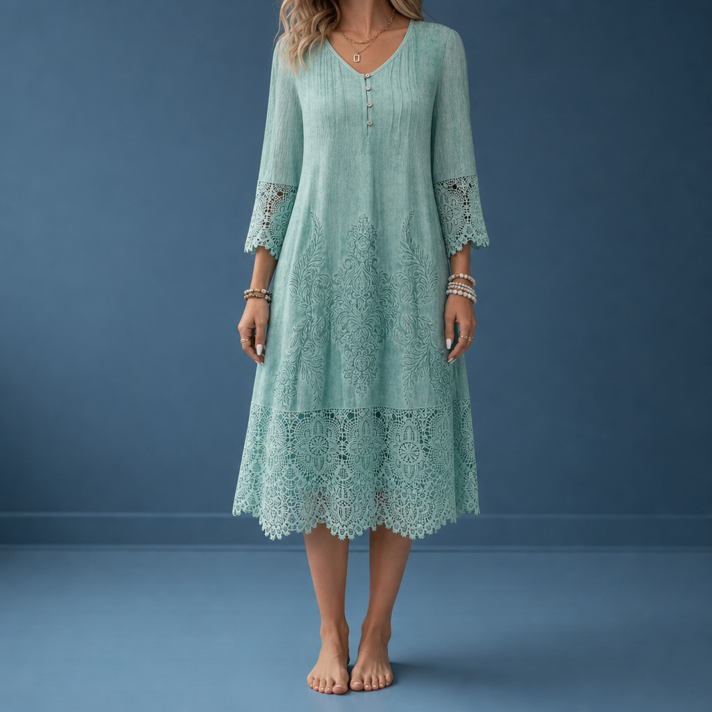 Hydra Lace Trim Midi Dress in Mint Green