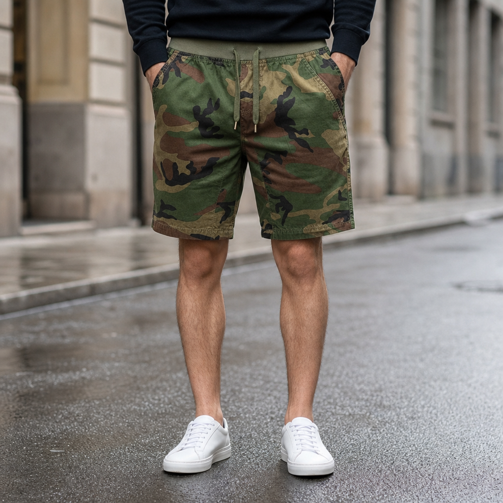 Ragusa Camo Drawstring Shorts in Green