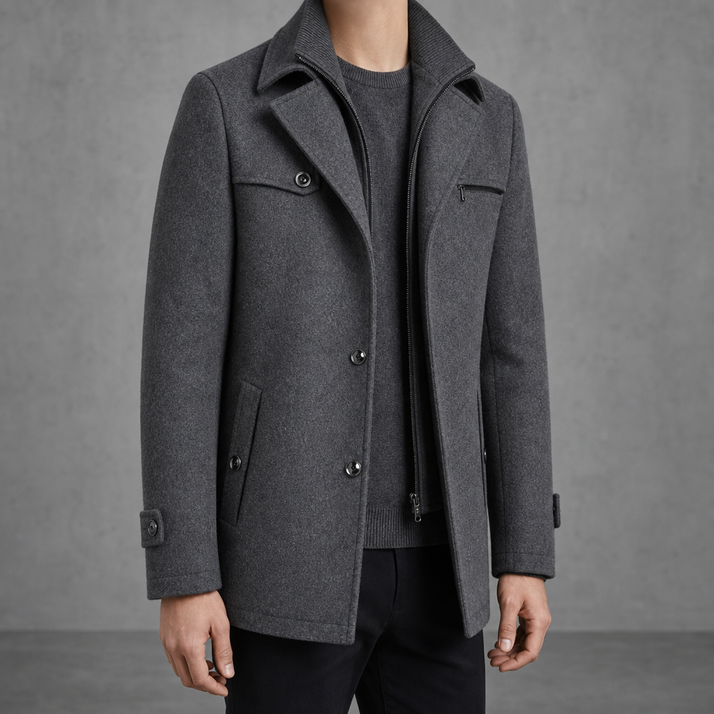 Modica Mid-Length Wool Pea Coat in Charcoal Gray