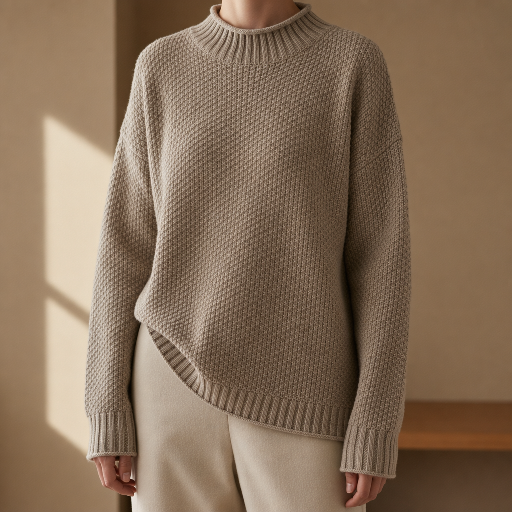 Kefalonia Oversized Mock Neck Sweater in Khaki