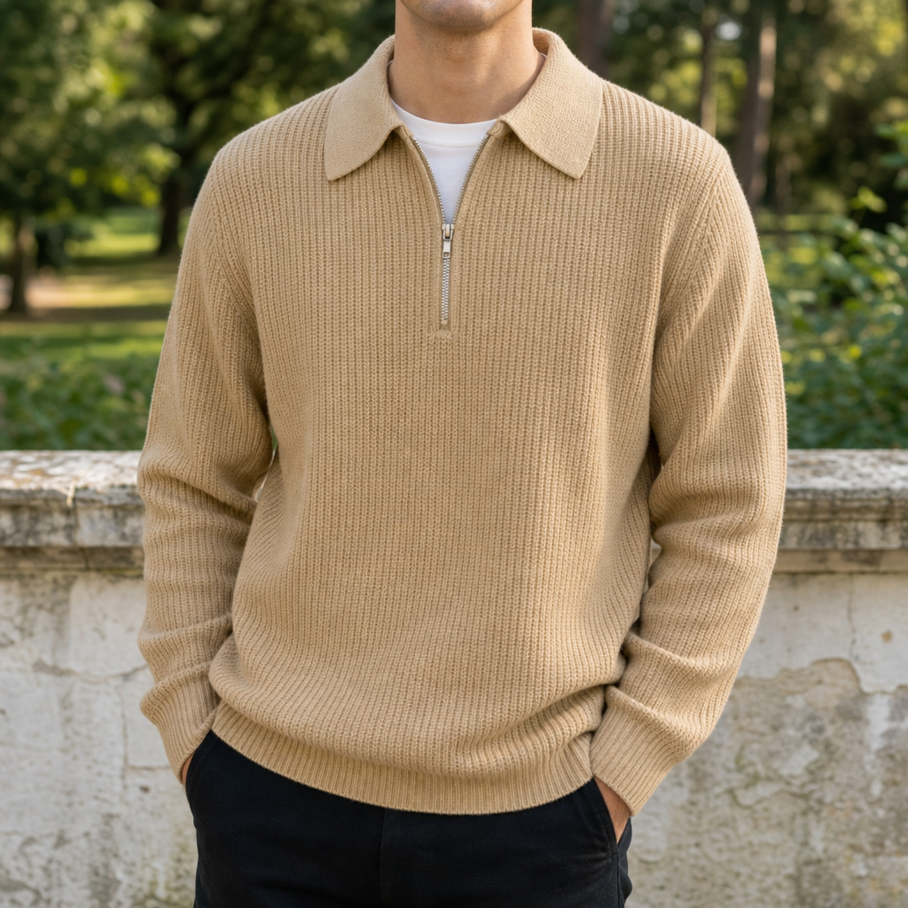 Nerja Quarter Zip Knit Sweater in Khaki