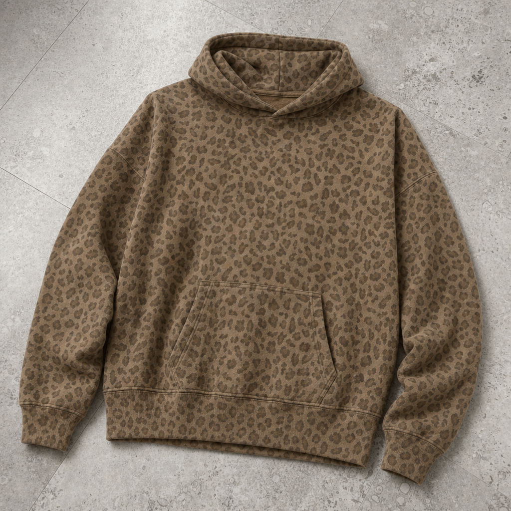 Makarska Leopard Print Hoodie in Khaki
