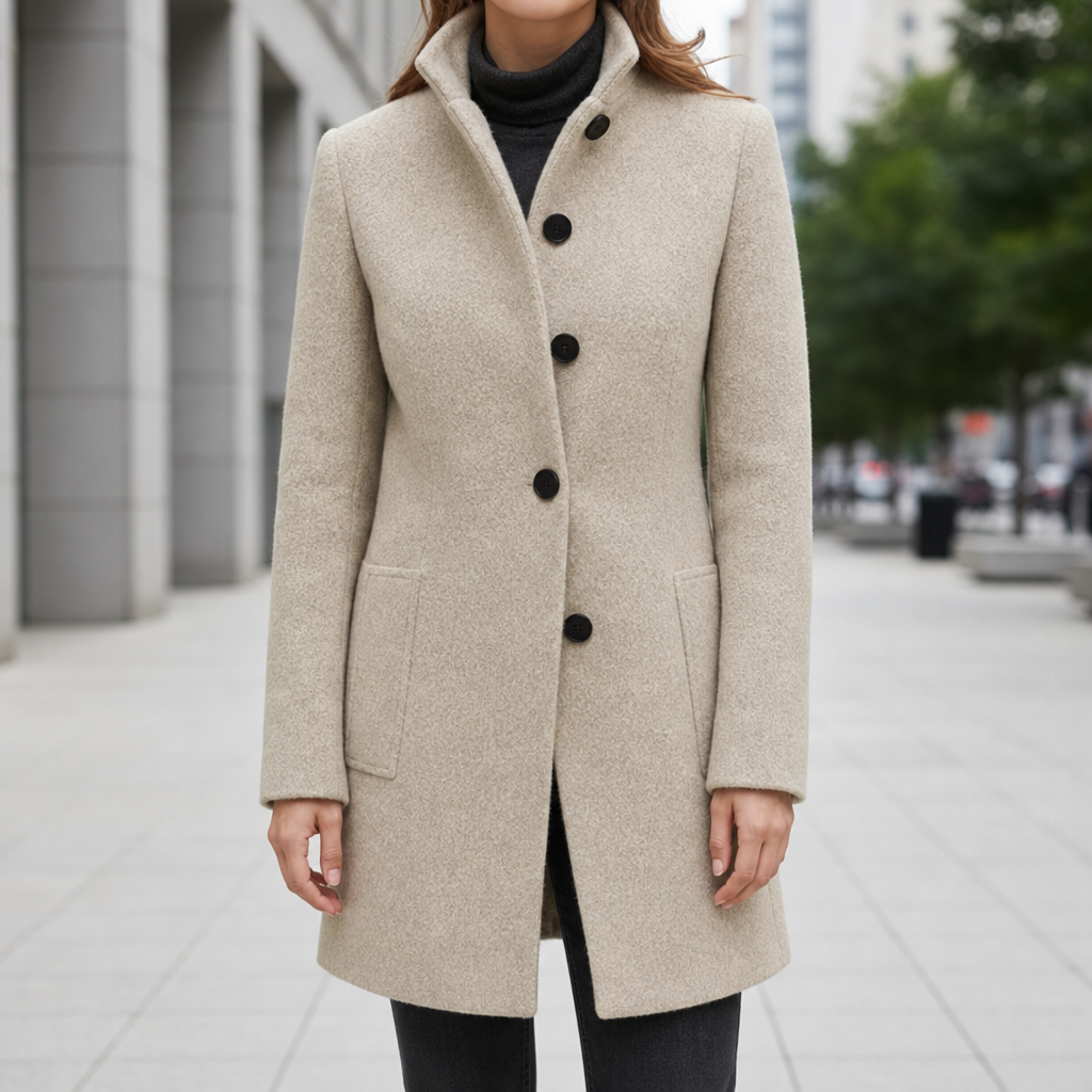 Bandol Grey Wool-Blend Coat in Khaki