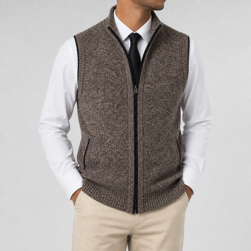 Denia Zip-Up Knit Vest in Khaki