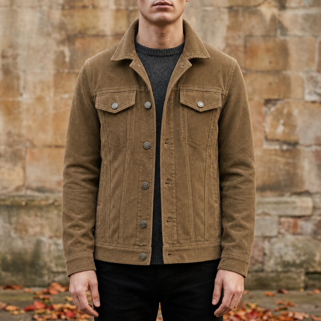 Modica Corduroy Button-Up Jacket in Khaki