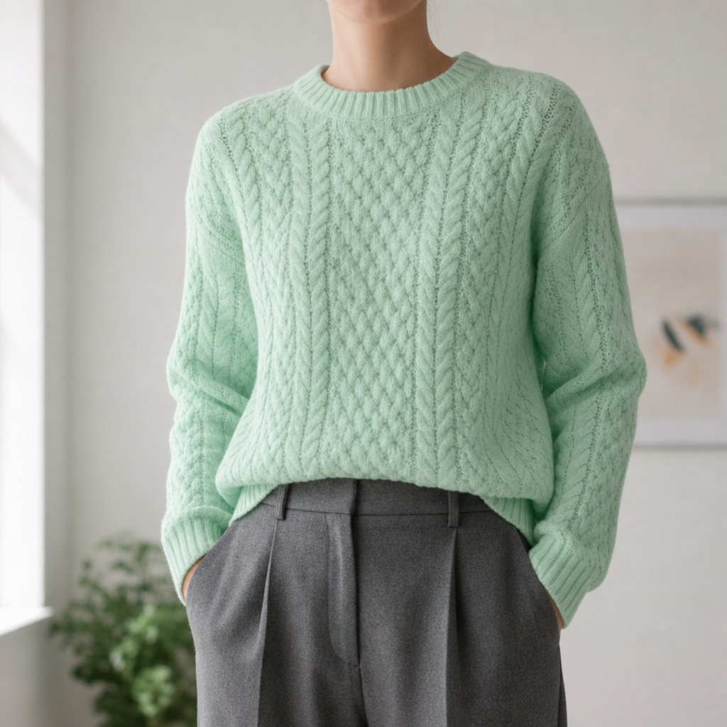 Roussillon Cable Knit Sweater in Mint Green