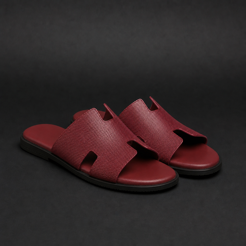 Treviso Perforated H-Strap Slides in Maroon