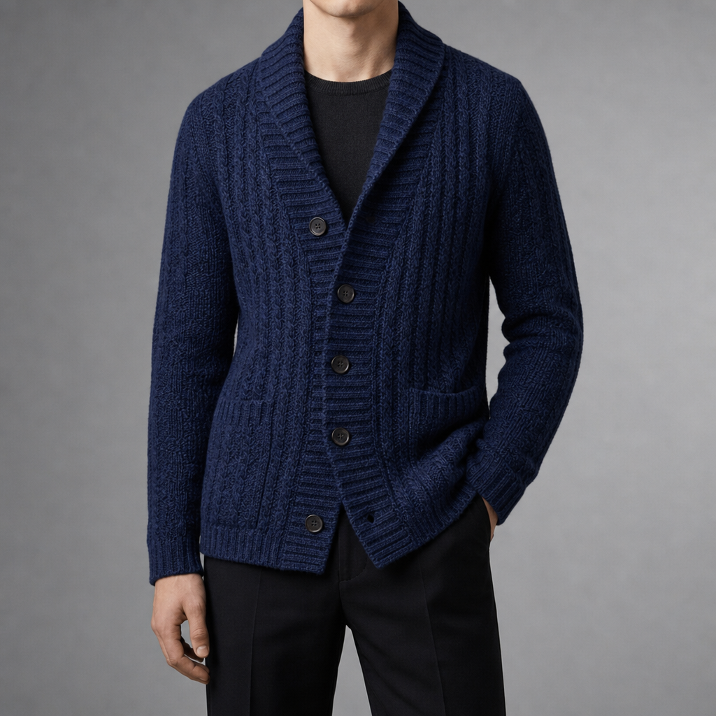 Cassis Vintage Lapel Knit Cardigan in Navy