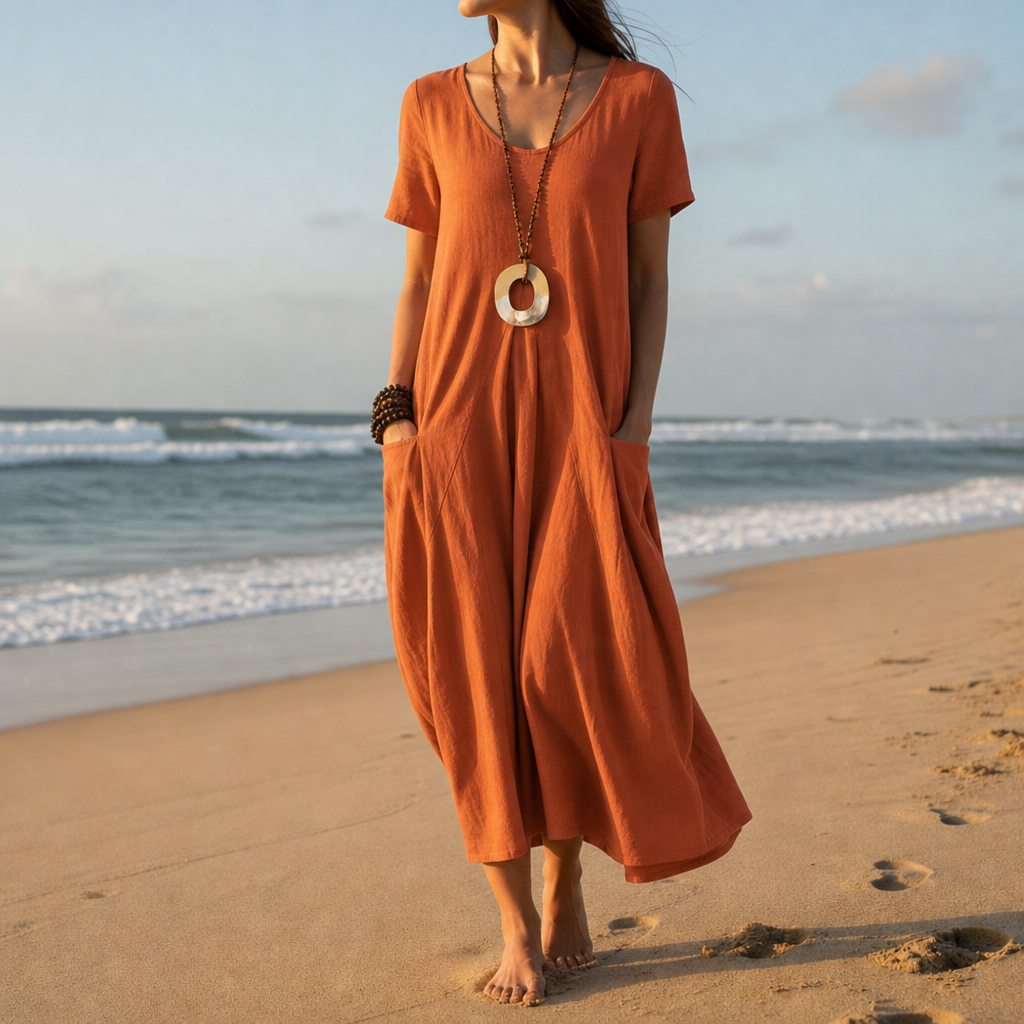 Trogir Pocket Relaxed Midi Dress in Burnt Orange