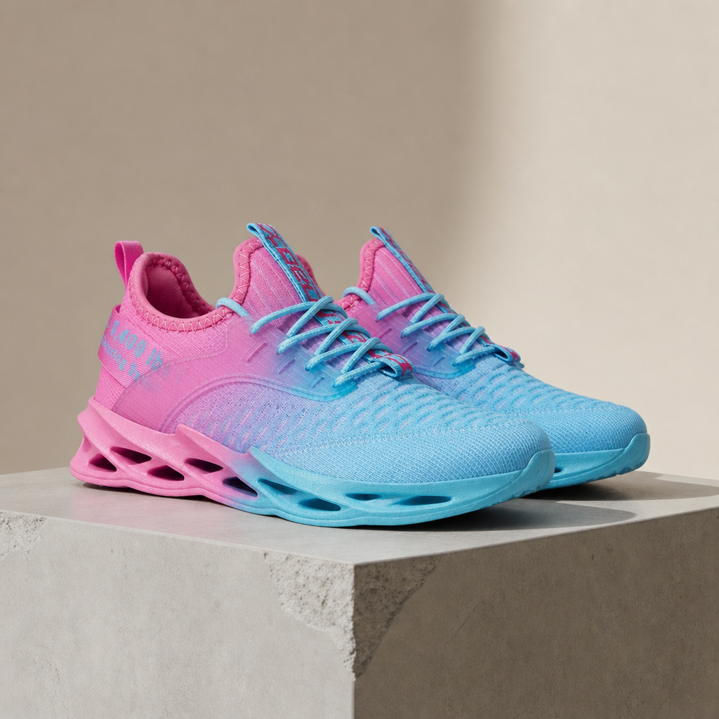 Perugia Gradient Knit Sneakers in Pink and Blue