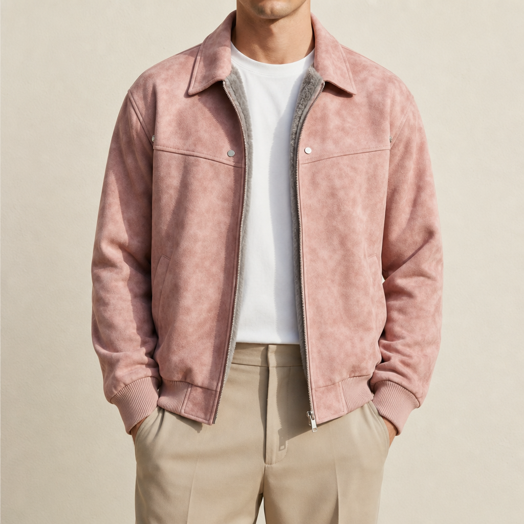 Merano Distressed Leather Bomber in Pink