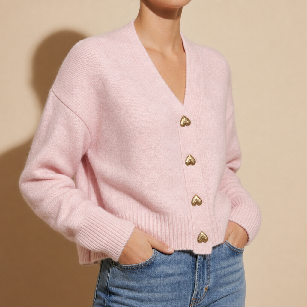 Obidos Heart Button Cardigan in Pink