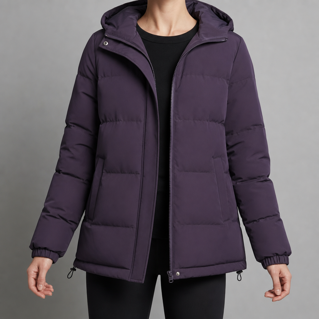 Kea Hooded Quilted Puffer Jacket in Purple