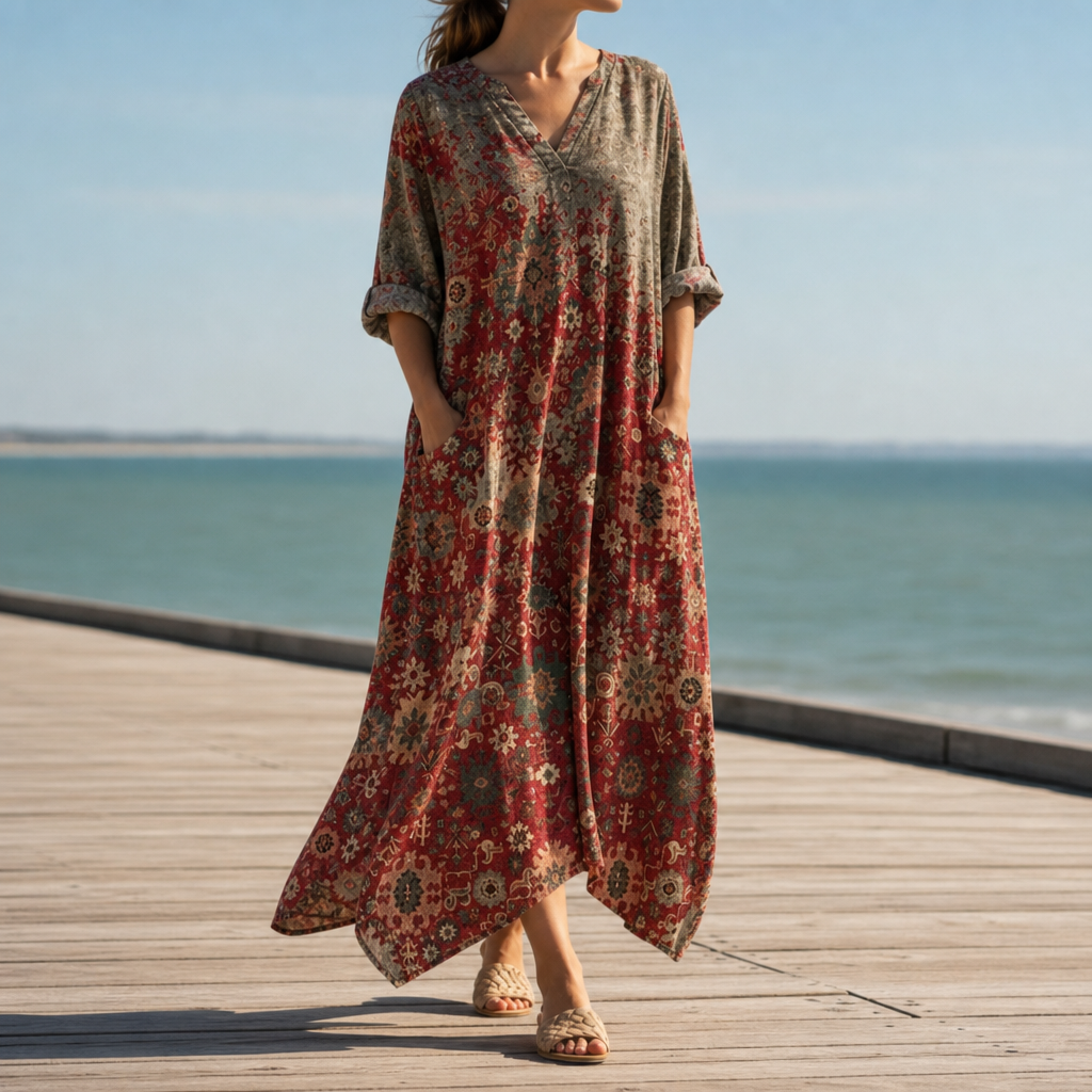 Comporta Boho Print Maxi Dress in Red