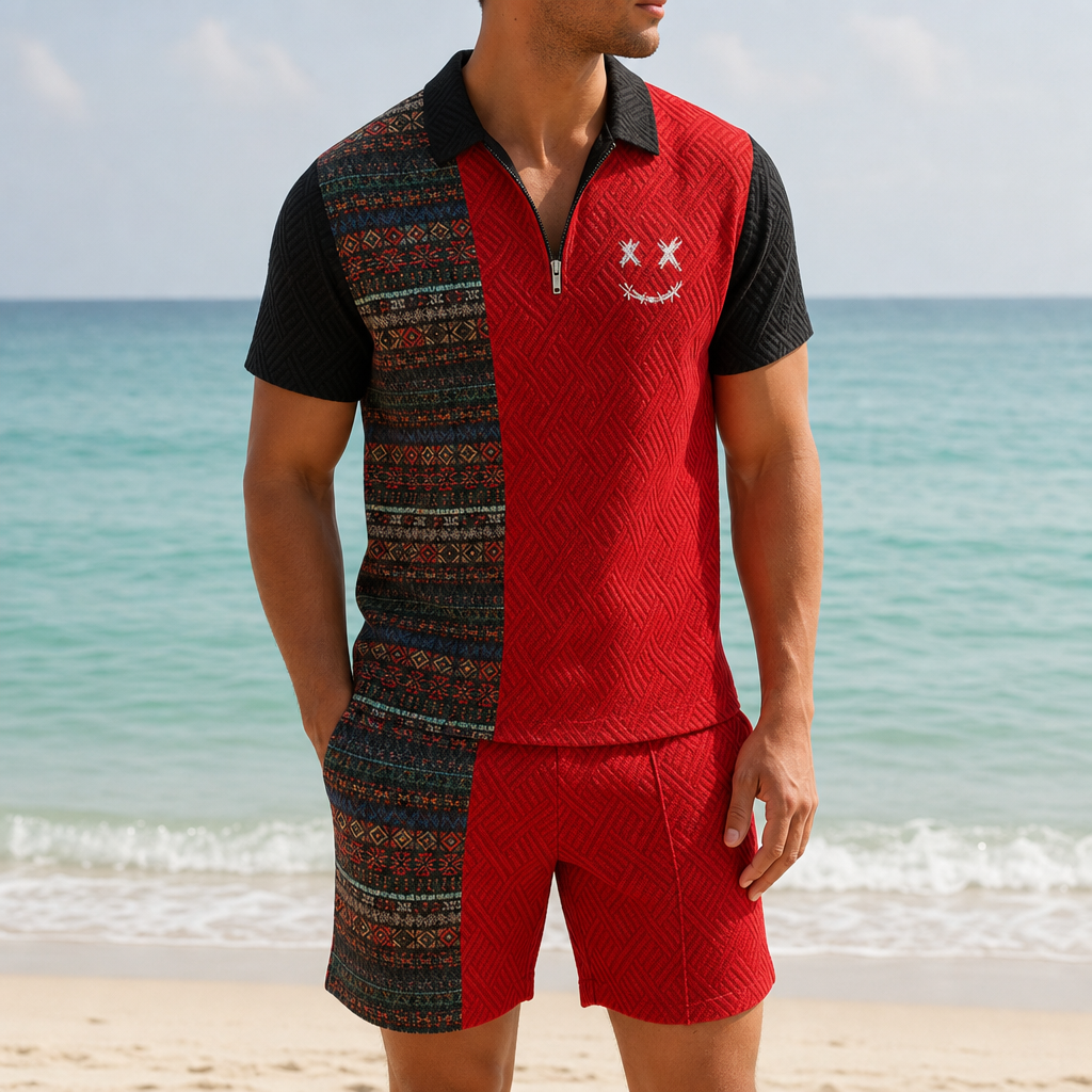 Ubeda Colorblock Polo Co-Ord in Red