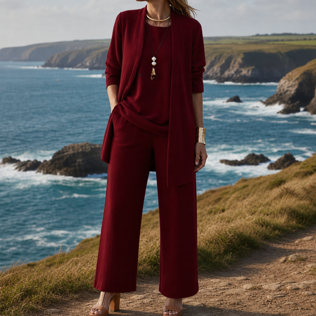 Matera Three-Piece Loungewear Set in Red