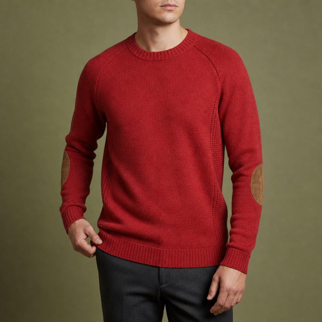 Thassos Elbow Patch Sweater in Red