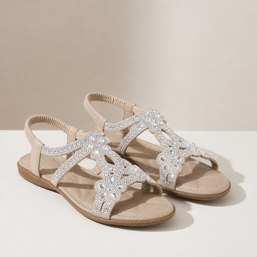 Merida Rhinestone Flat Sandals in Silver