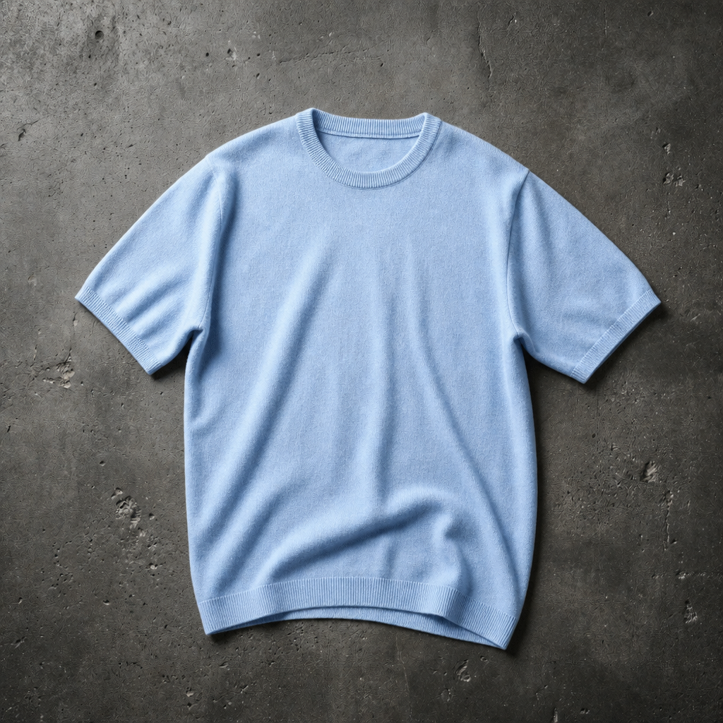Thassos Cashmere Knit Tee in Sky Blue