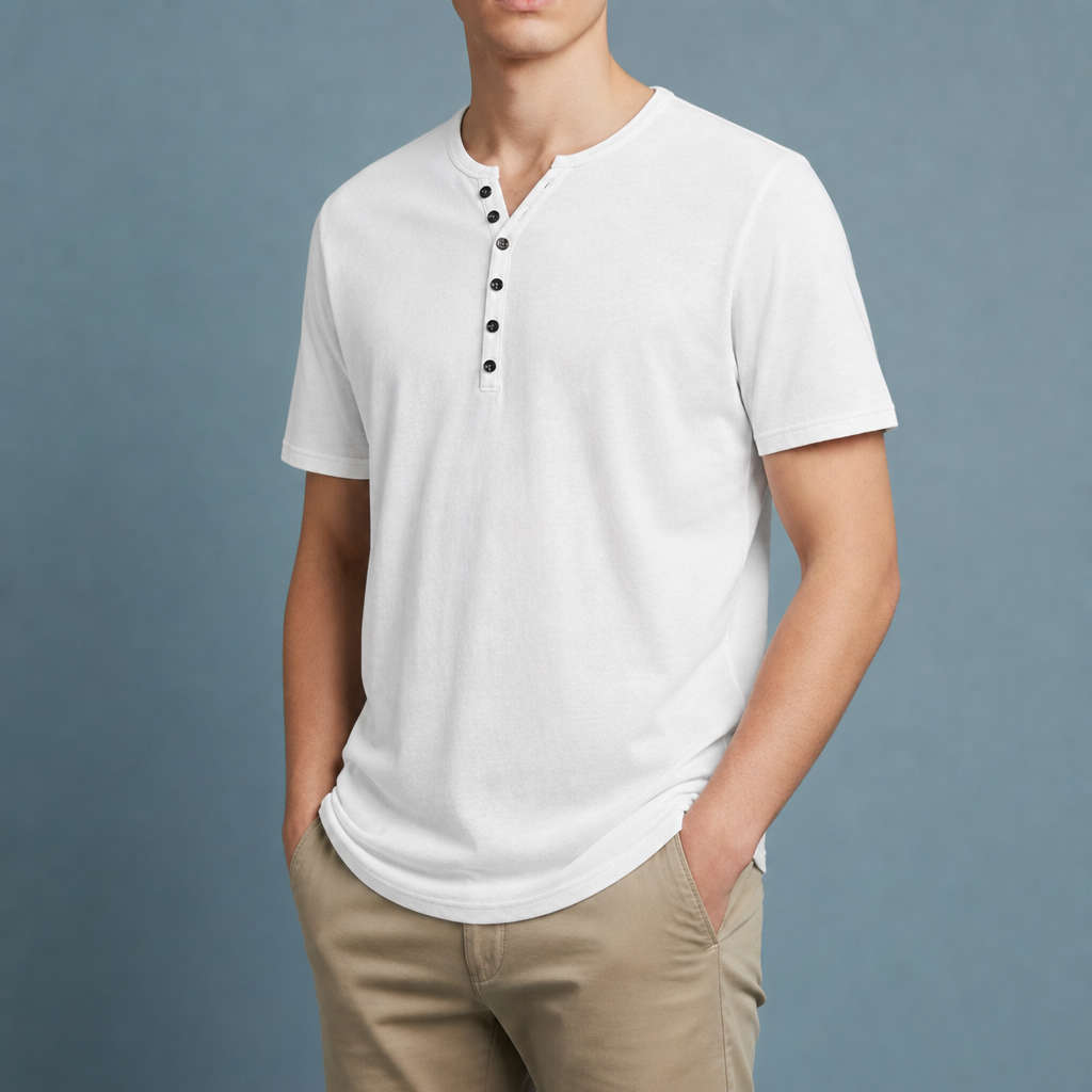 Samos Henley Short Sleeve Shirt in White