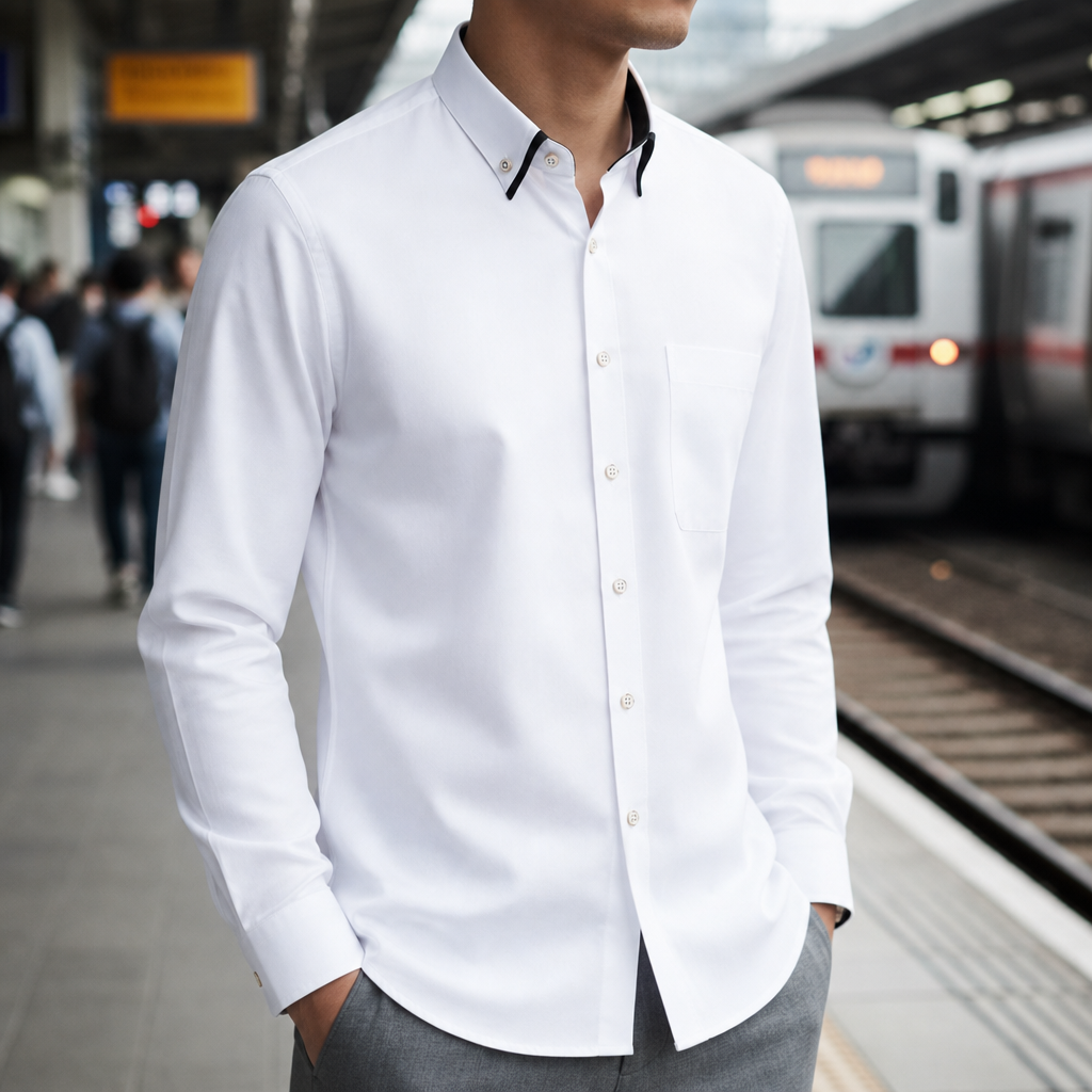 Pollensa Contrast Collar Dress Shirt in White