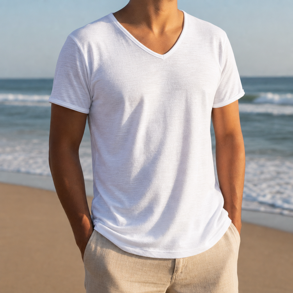 Grasse V-Neck Cotton Tee in White