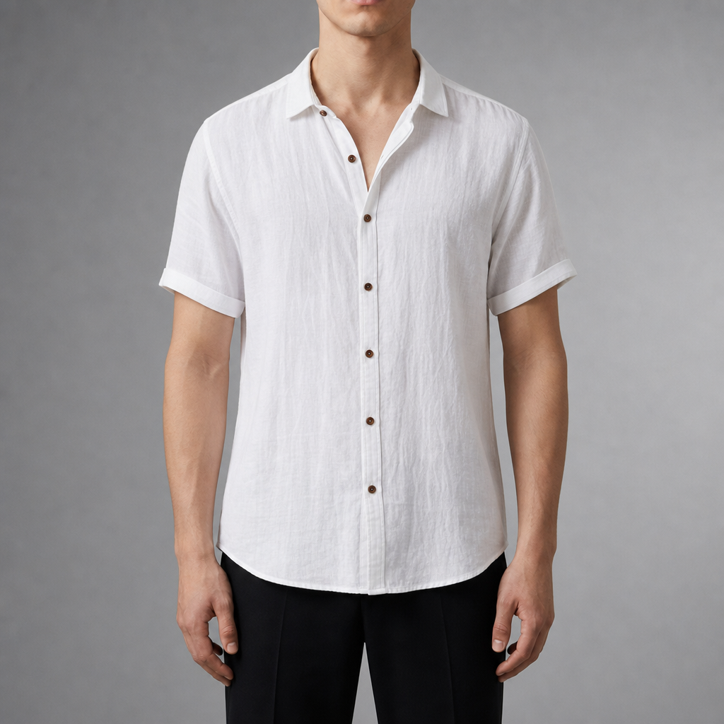 Astypalaia Linen Short Sleeve Shirt in White