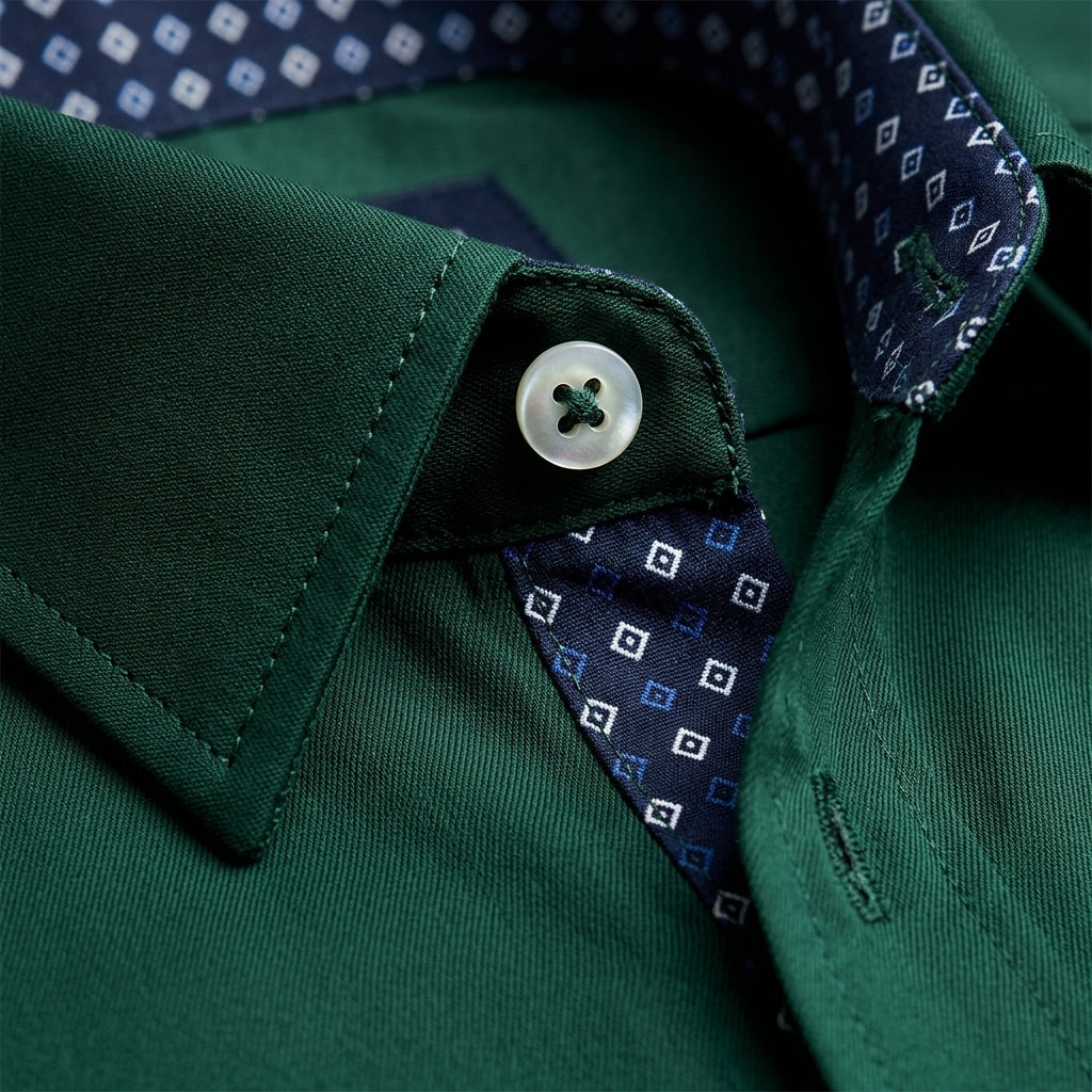 emerald green dress shirt for men Mens Dark Button Down Dark Green Solid Cotton Elastane Blend Slim Fit The classic dress shirt is perfect for Party Men's Jade Green Tuxedo Shirt