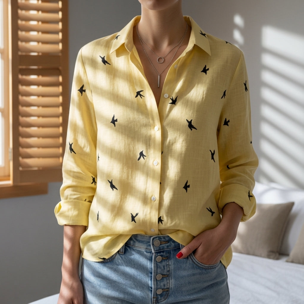 Butter Yellow Bird Print