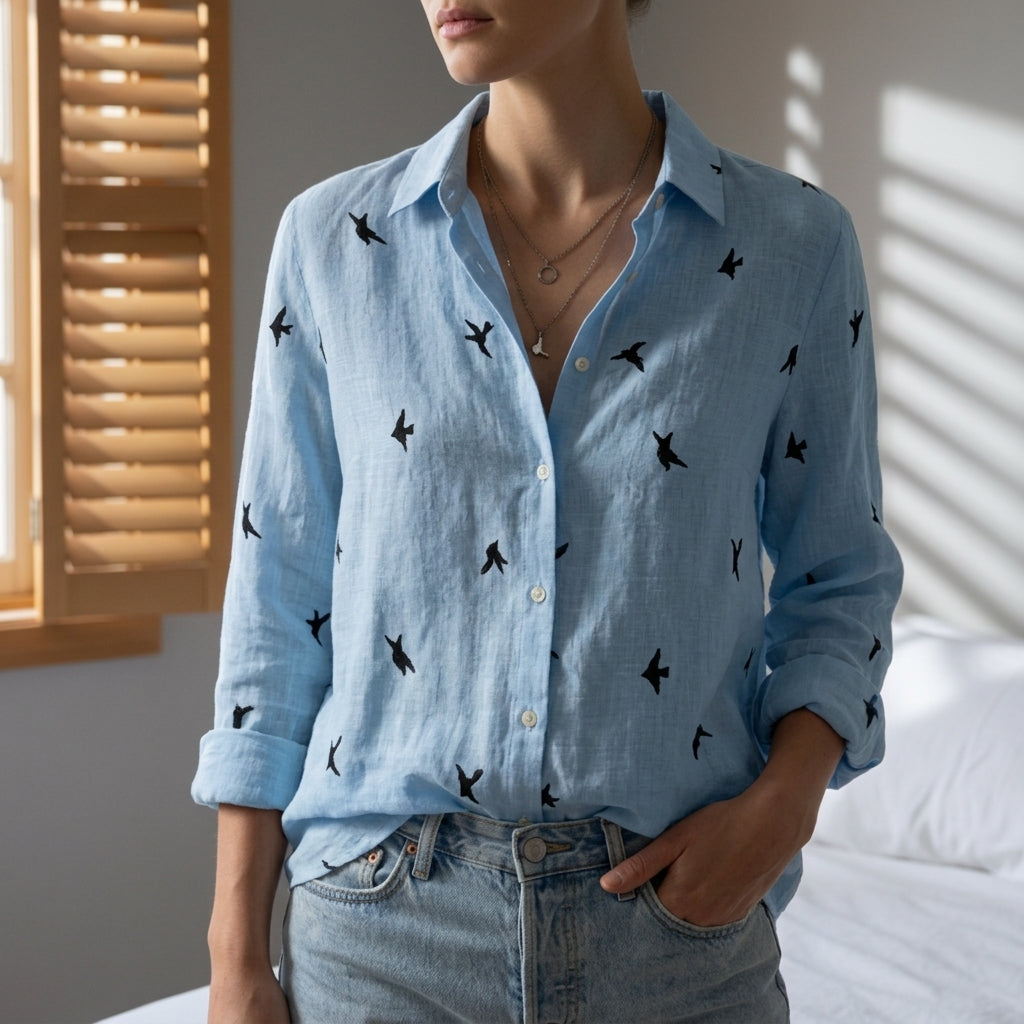 Powder Blue Bird Print