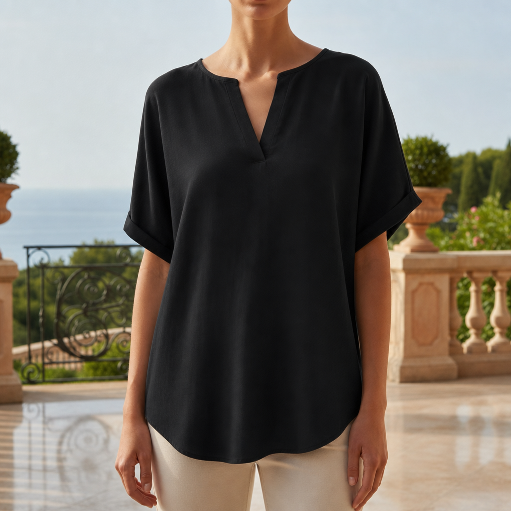 Sanremo V-Neck Relaxed Blouse in Black