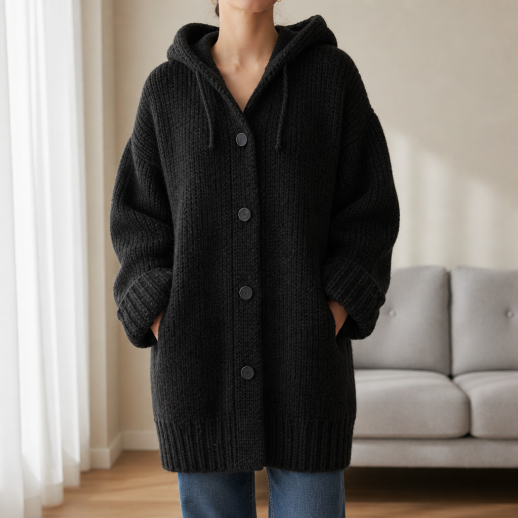 Sete Hooded Knit Cardigan in Black