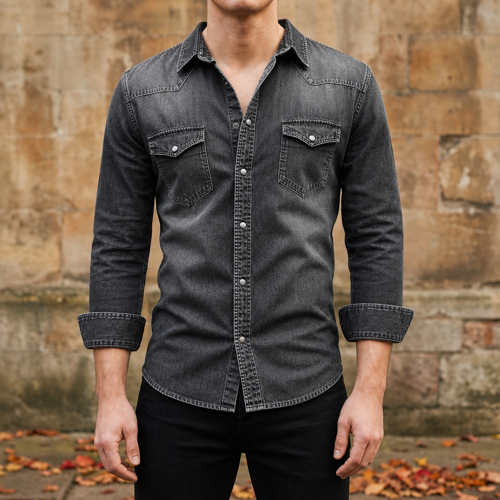 Kea Slim Fit Denim Shirt in Black