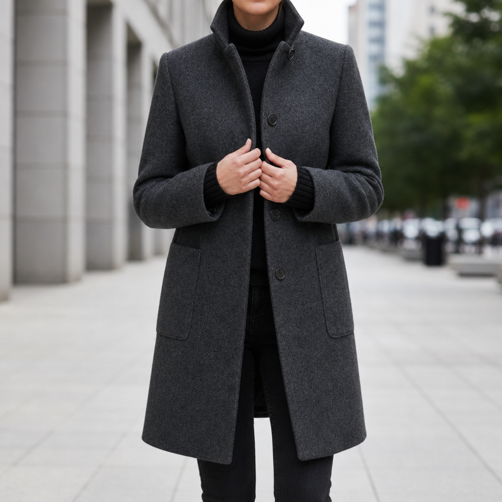 Bandol Grey Wool-Blend Coat in Black