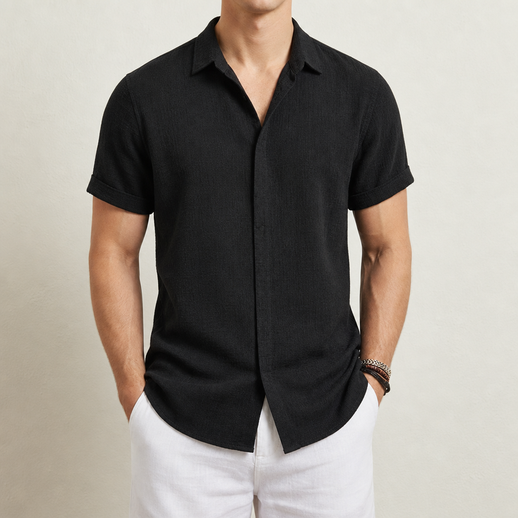 Bilbao Linen Short Sleeve Shirt in Black