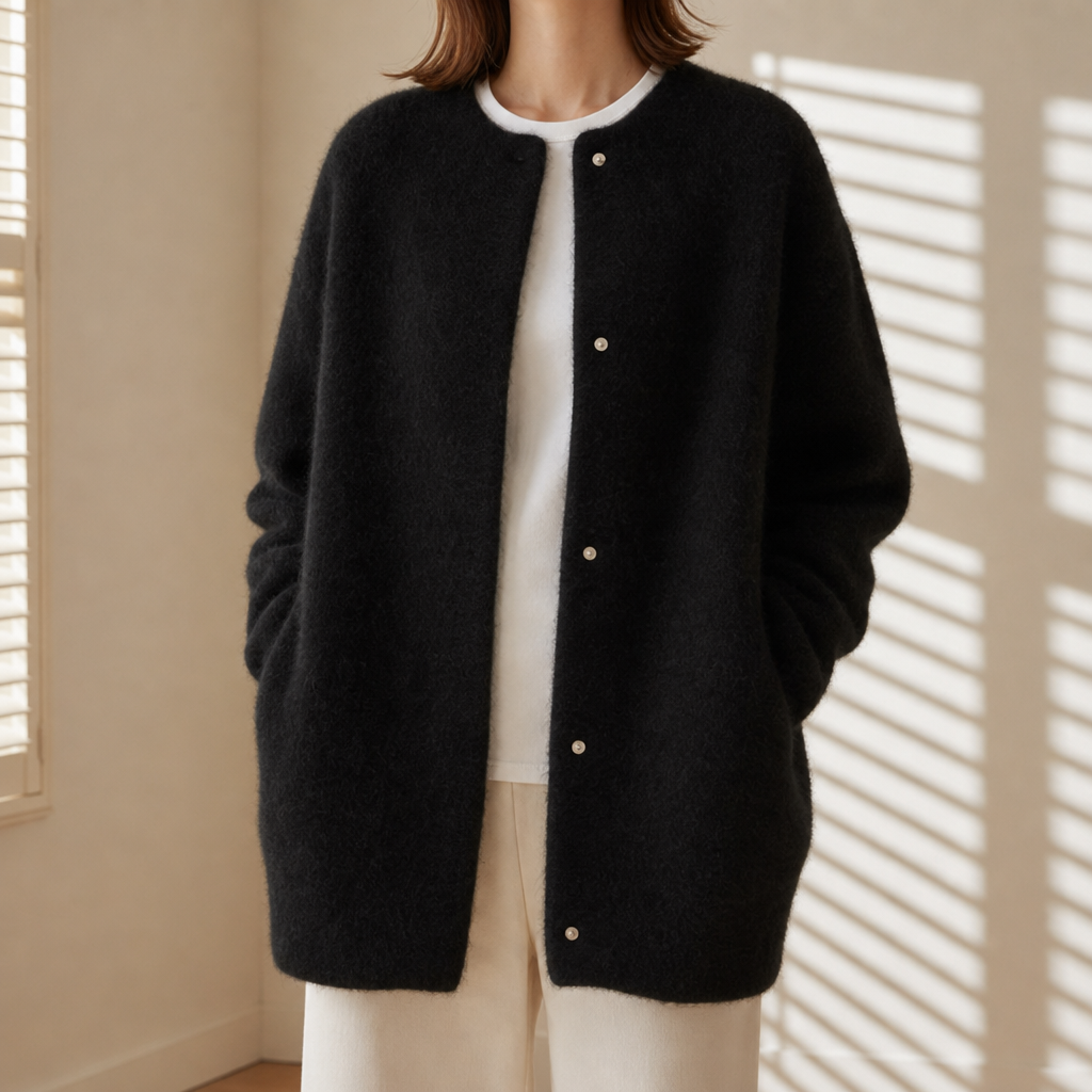 Ierapetra Oversized Wool Cardigan in Black